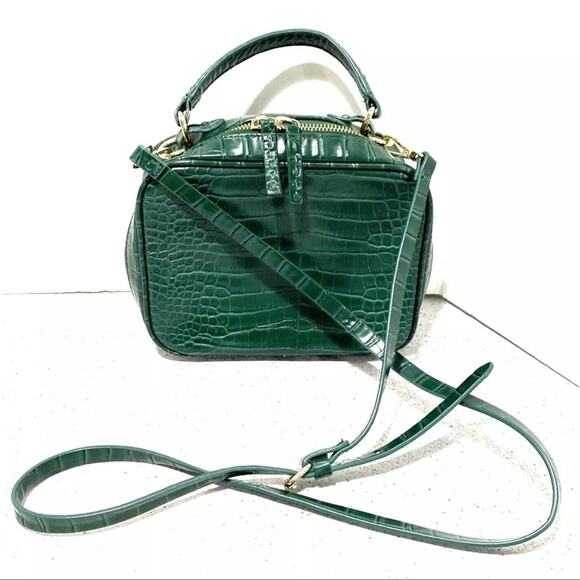 Zara green faux snakeskin moc croc crossbody bag top handle purse 2 way satchel - Picture 6 of 11